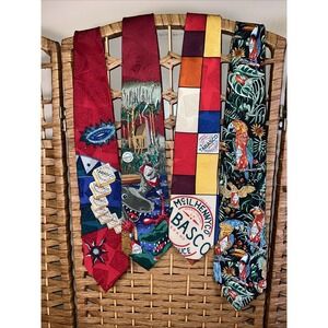 Vintage TABASCO Silk Necktie LOT Of 4 Food Chili Pepper Graphic Novelty USA